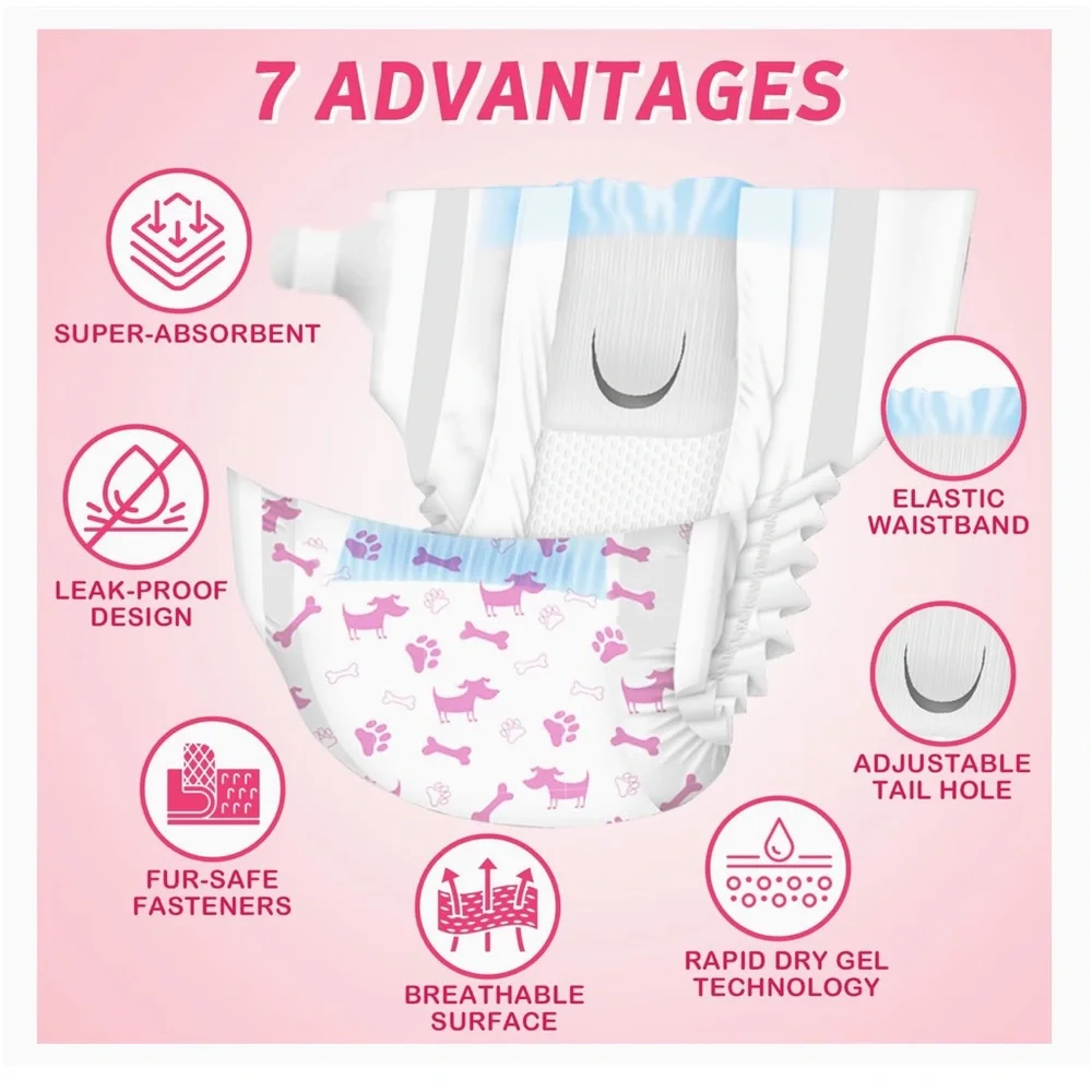 Pet Disposable Diapers Dono-Color Pink Print-Size Medium Total of 58 Diapers
